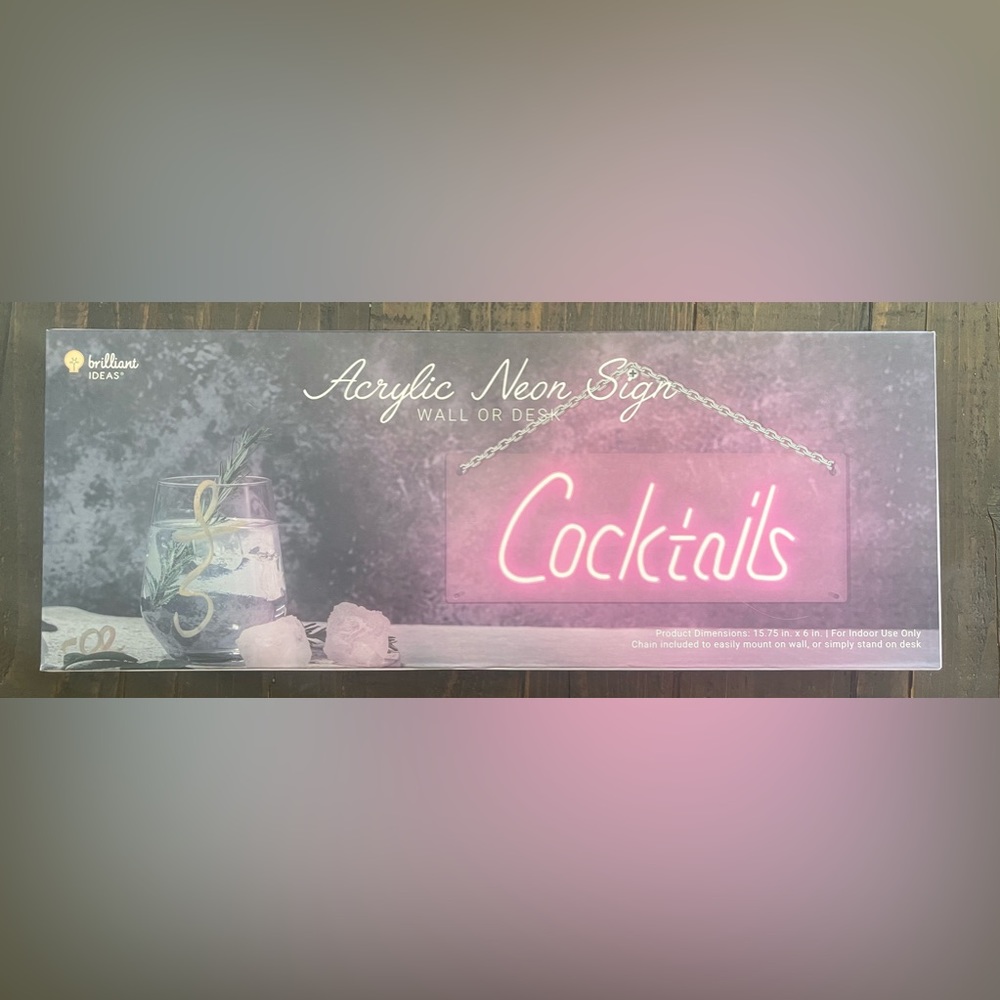 New in box led acrylic neon cocktails sign pink wall or desk fun for a bar area